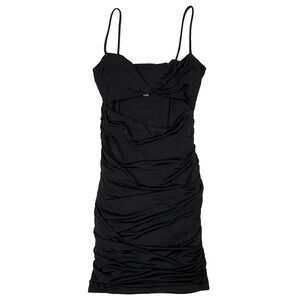 Tresser Black Ruched Cutout Bodycon Mini Dress Spaghetti Strap Size S